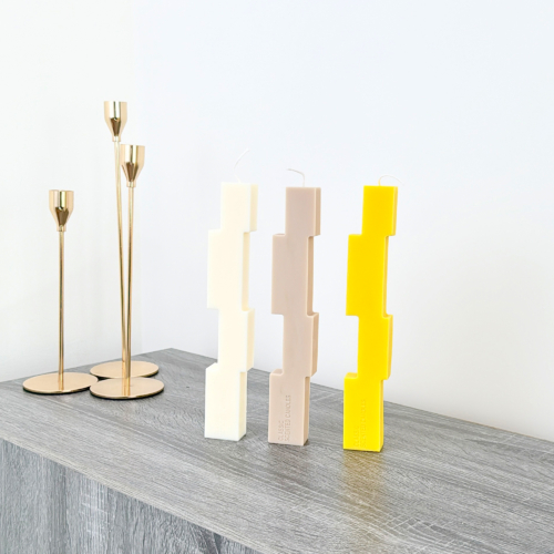 Our block pillar candles are perfect home decor candles for mantelpieces, shelves and dinner tables. These colourful geometric pillar candles are ideal for using as dinner table candles.