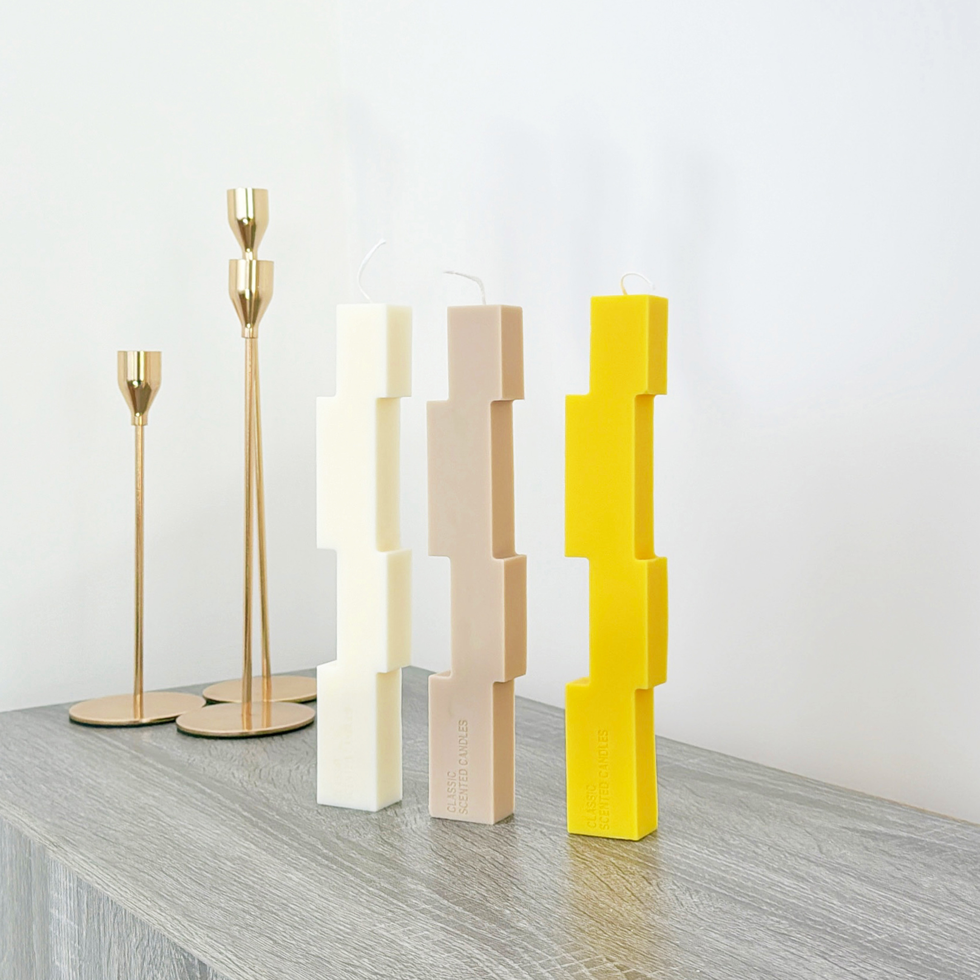 colourful-block-candles-geometric-pillar-candle-minimalist-home-decor-dinner-table-candles (1) Our block pillar candles are perfect home decor candles for mantelpieces, shelves and dinner tables. These colourful geometric pillar candles are ideal for using as dinner table candles.