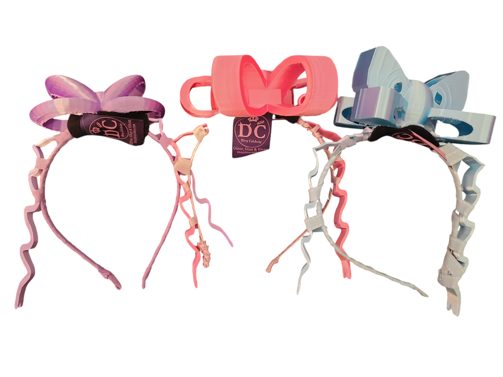Photoroom-20250120_094354 Set of three 3D printed bows in purple, pink and blue