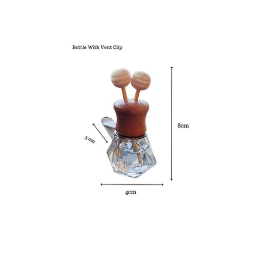 Close-up of the Moonlight Desire car air freshener bottle with measurements shown, highlighting its compact and elegant design.