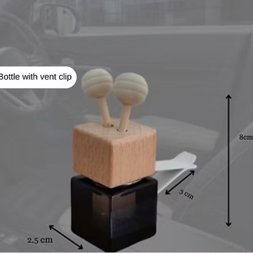 Shadow Kiss car air freshener bottle shown with measurements, highlighting its compact and sleek design.