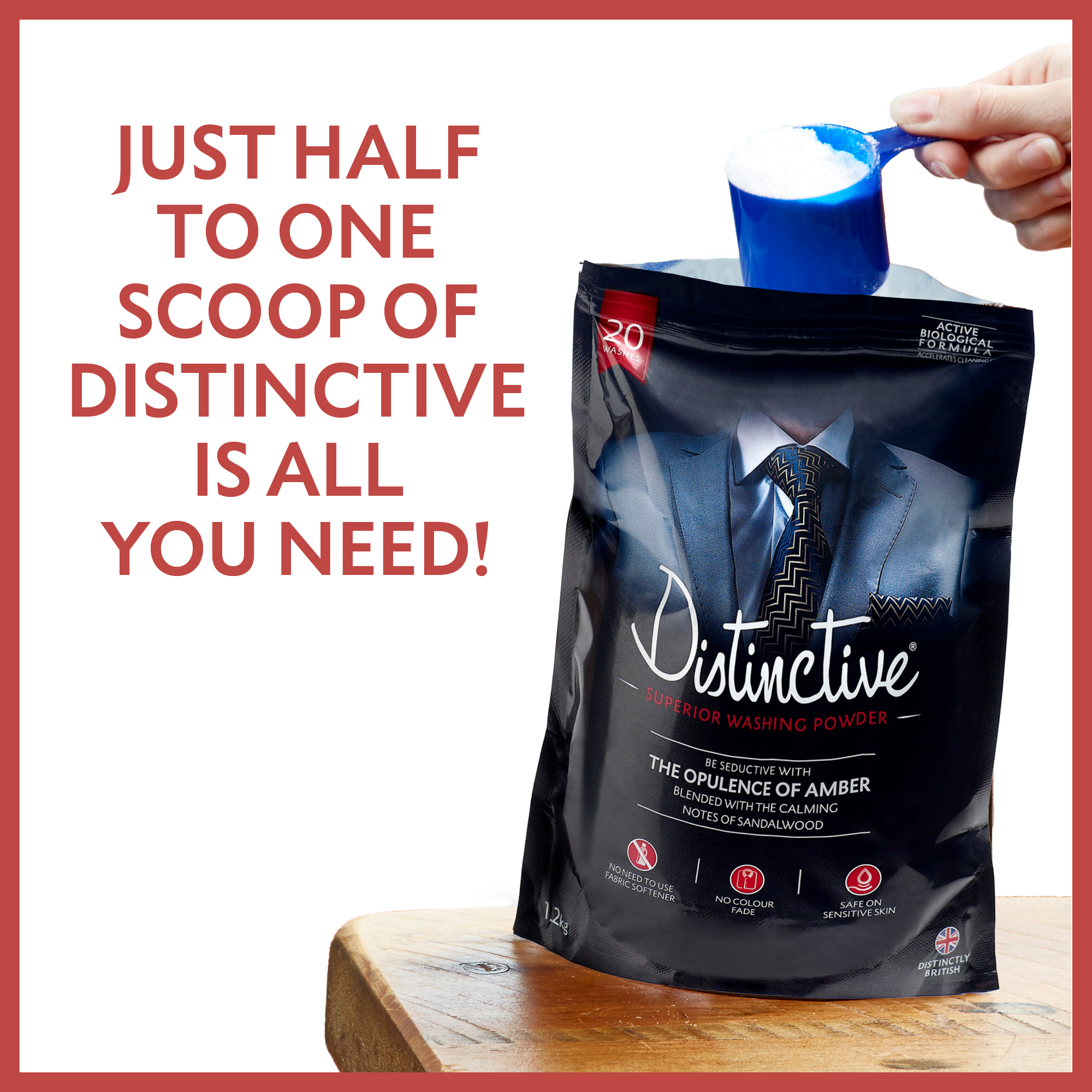 Distinctive washing powder all you need is one scoop for outstanding wash results and amazing masculine fragrance Distinctive washing powder - Opulence of Amber fragrance