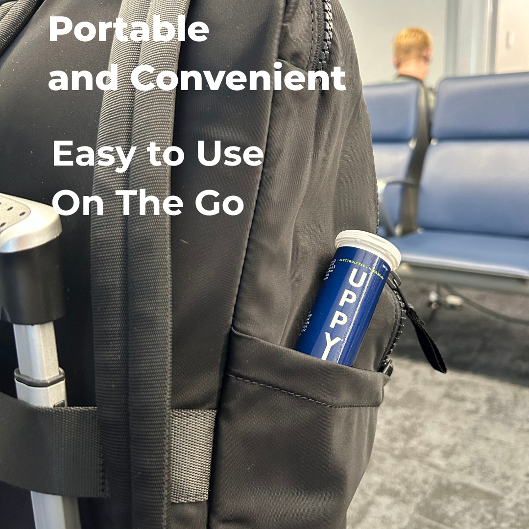 blue uppy in backpack