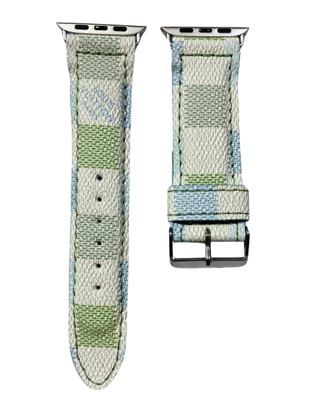 Upcycled Louis Vuitton Damier  Apple Watch Band Lime/Sky Upcycled Louis Vuitton Damier Apple Watch Band Lime/Sky