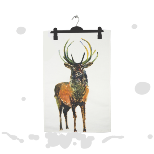 100% cotton Tea Towel featuring a hand painted Stag in Autumnal colours. 100% cotton Tea Towel