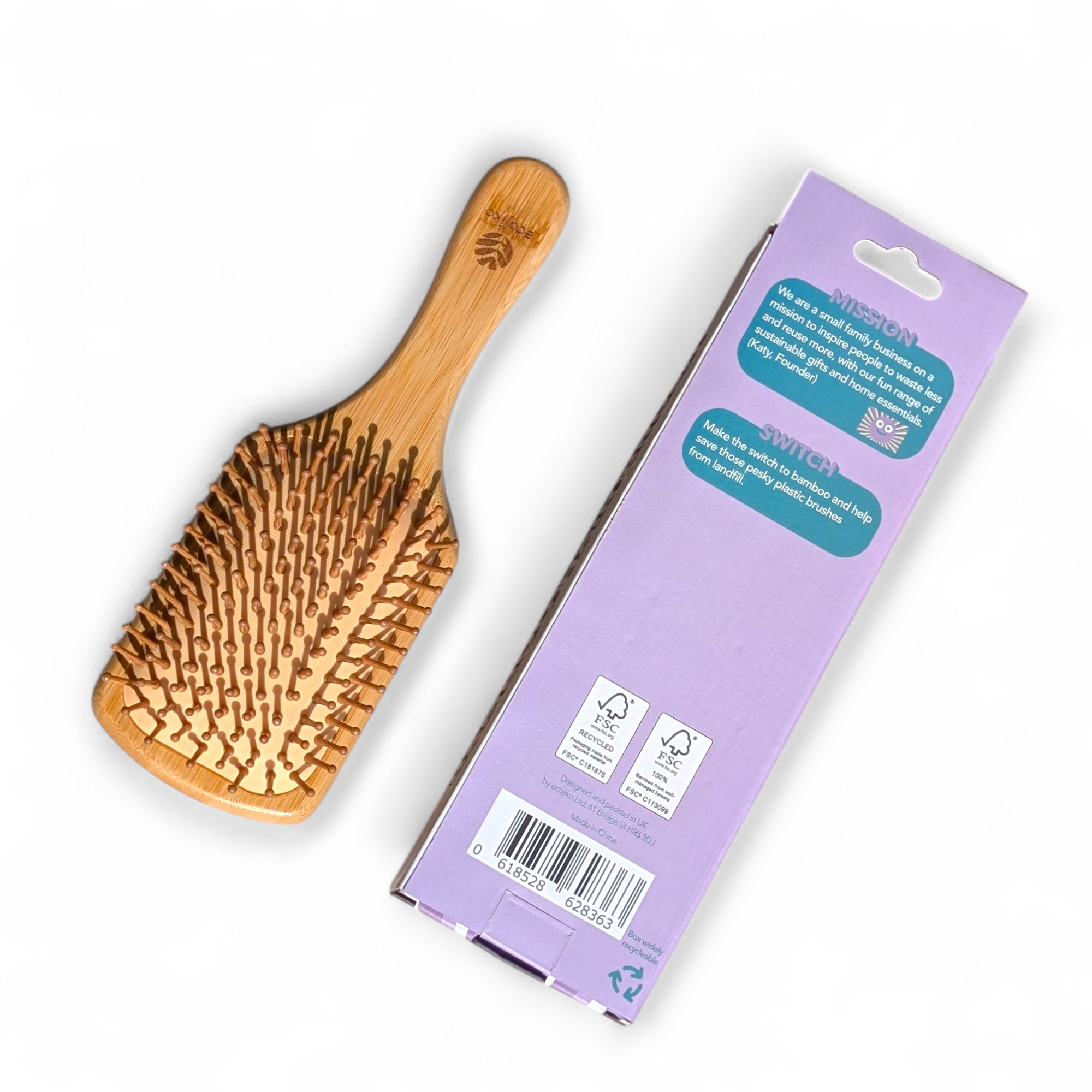 new box paddle hair brush back