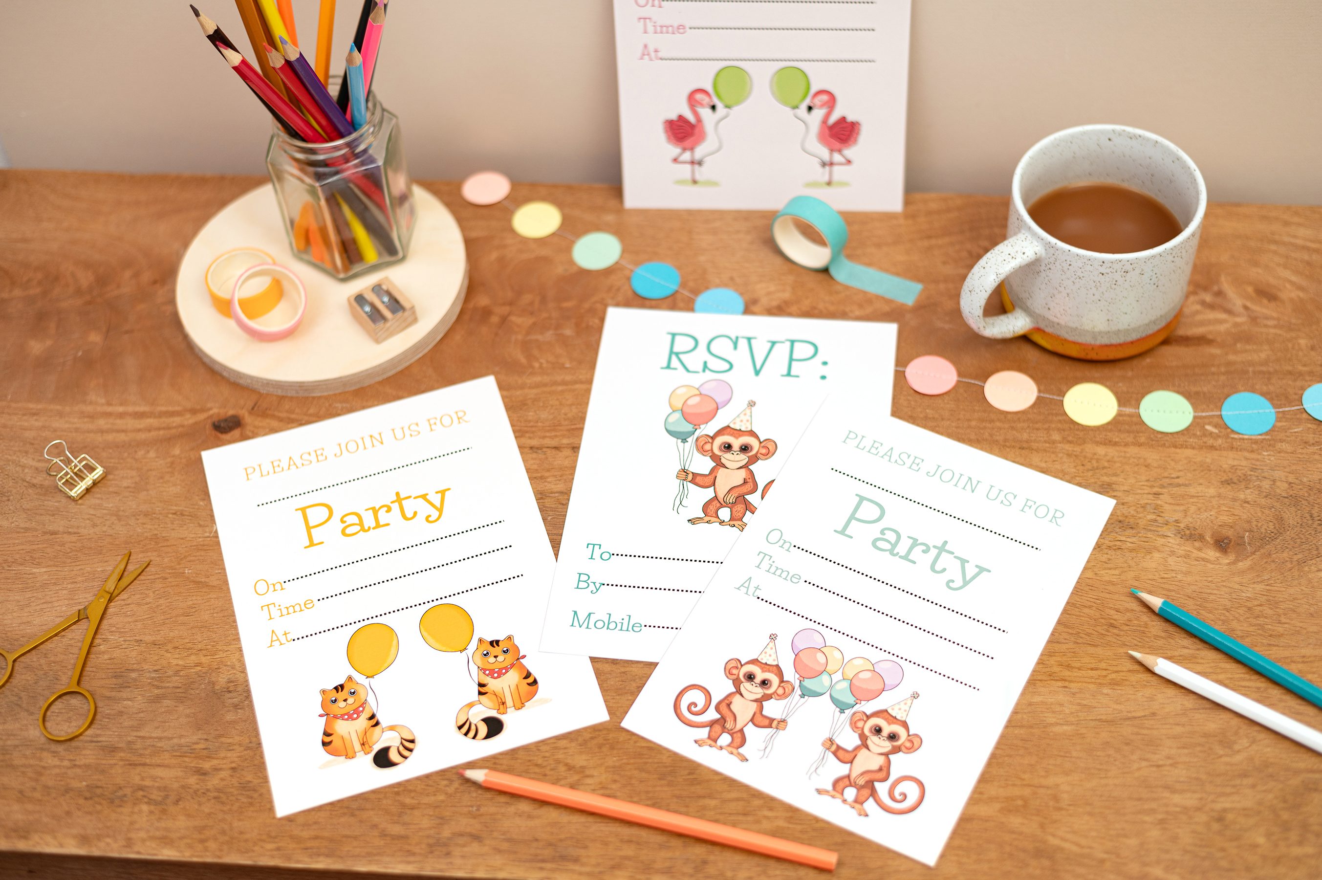 Group Childrens Party Invites_Cat_Monkey